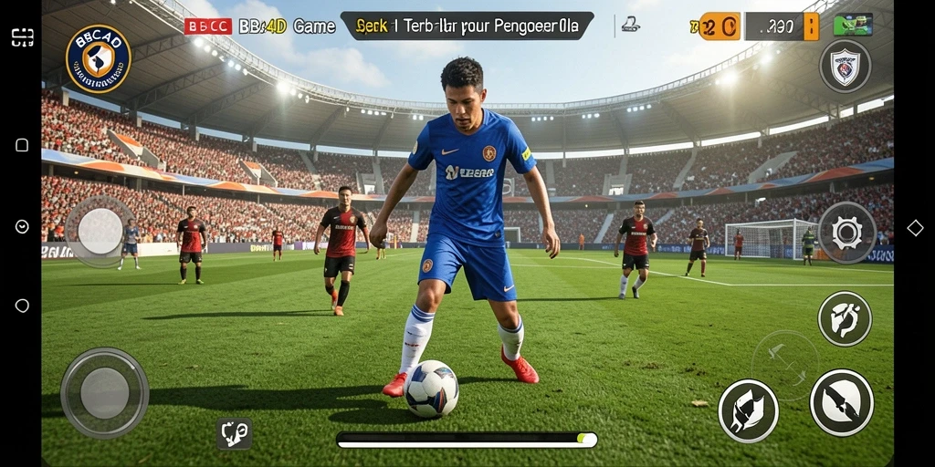 Tangkapan layar gameplay <strong>BBCA4D</strong> menunjukkan aksi seru pertandingan sepak bola.