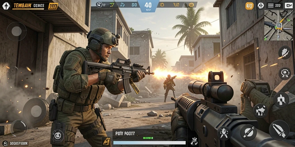 Screenshot COO77 menampilkan aksi intens dalam permainan TPS.